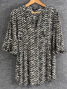 Cocomo Womens 3X Chevron Animal Print Top Tan Black Elbow Sleeve Office Casual